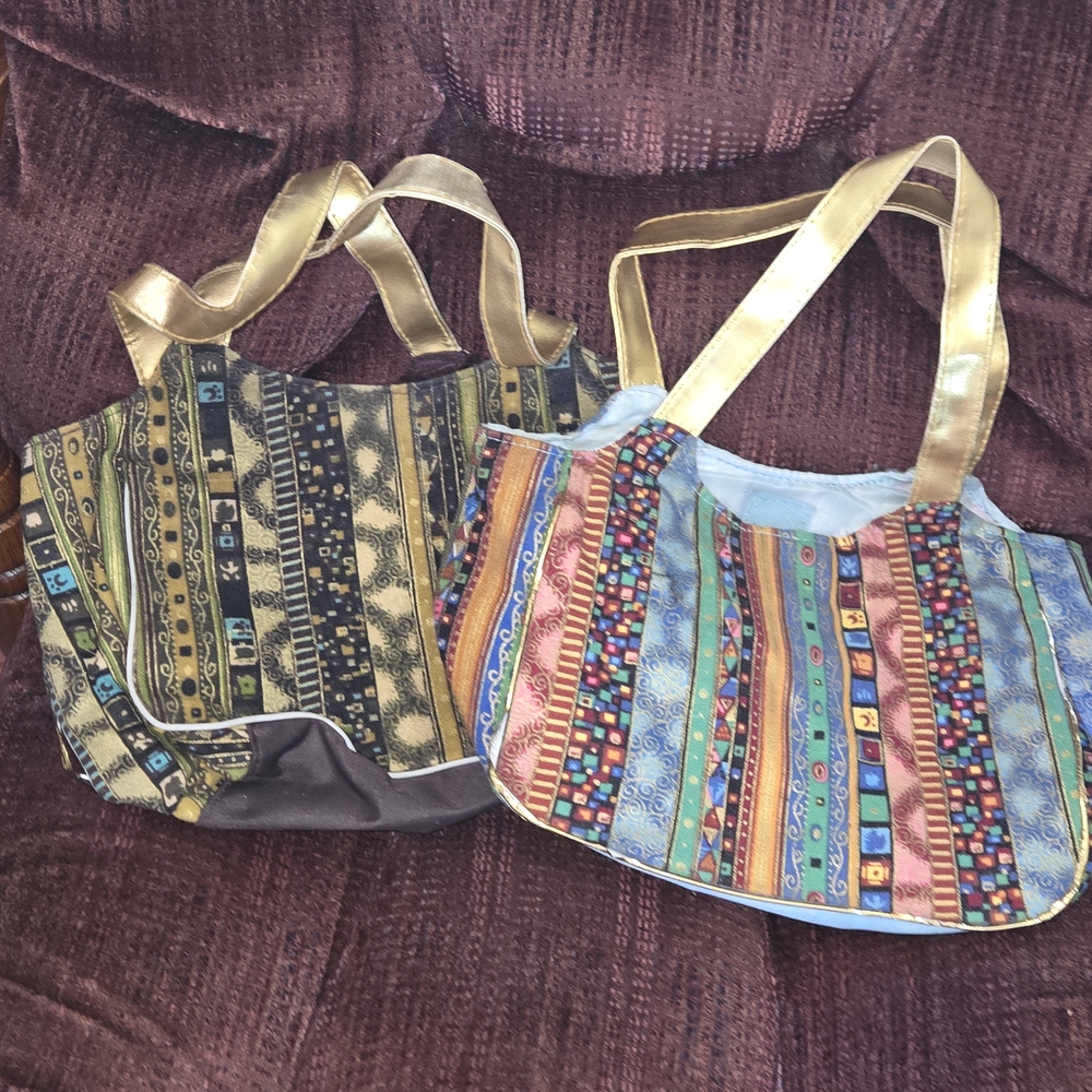 Colorful Patterned Tote Bags with Gold Handles